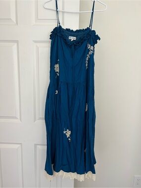Blue Floral Tiered Sundress with Lace Trim FOX AND HEN DROP WAIST